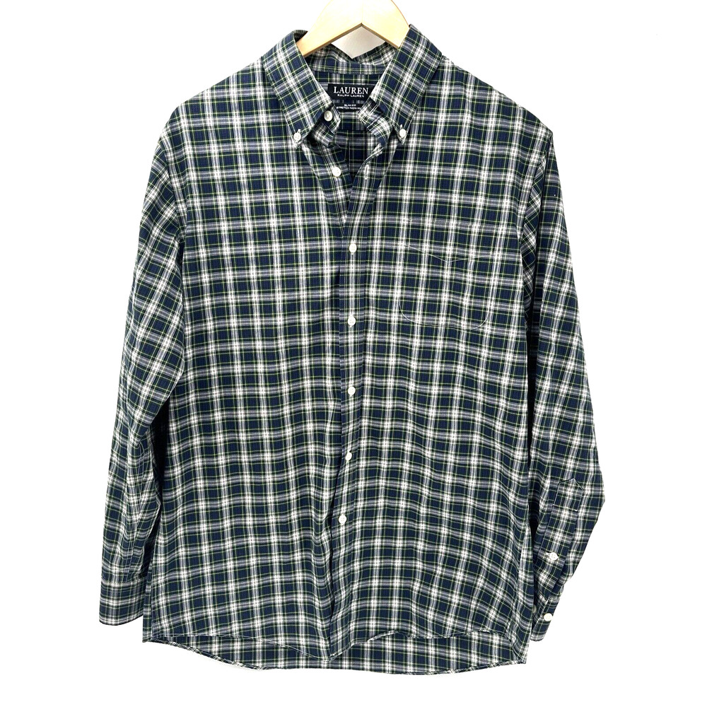 Lauren Ralph Lauren Shirt Mens 16.5 34/35 Button Down Blue Plaid Slim Fit‎